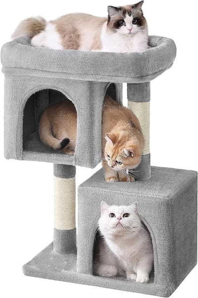 Hoppa! - Krabpaal - Middelgrote katten - Grijs - 50 x 32 x 75 cm (L x B x H)