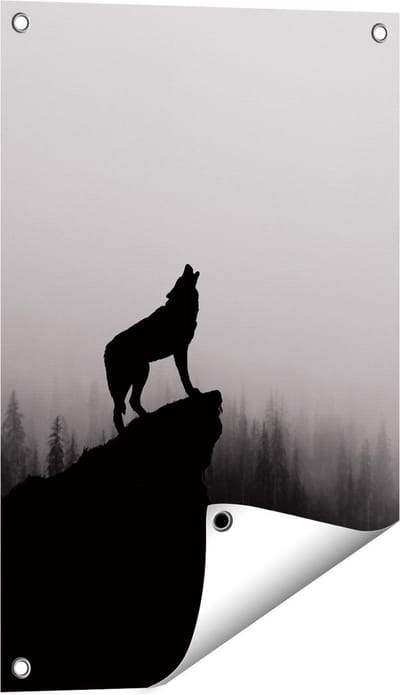 Gards Tuinposter Silhouet van een Huilende Wolf - Abstract - 40x60 cm - Tuindoek - Tuindecoratie - Wanddecoratie buiten - Tuinschilderij