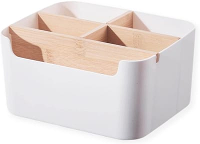 Houten Bureau Organizer met 5 Compartimenten voor Kantoor, Woonkamer en Slaapkamer, Pennenhouder en Opbergruimte