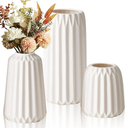 Set van 3 Boho Vazen, Keramische Vazen voor Moderne Decoratie, Zwarte Bloemenvazen voor Pampasgras en Interieurstyling in de Woonkamer