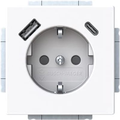 Busch Jaeger Future Linear Wandcontactdoos kinderveilig + 2x USB-Lader Studiowit 20 EUCB2USBAC-84