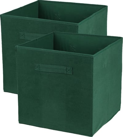 Urban Living Opbergmand/kastmand Square Box - 2x - karton/kunststof - 29L - donkergroen - 31x31 cm - Vakkenkast manden