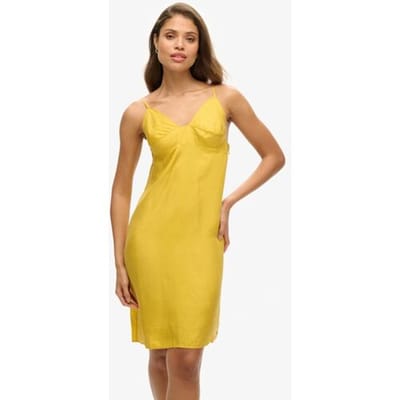 Superdry Cami Jurk van Cupro Geel Grootte: 40