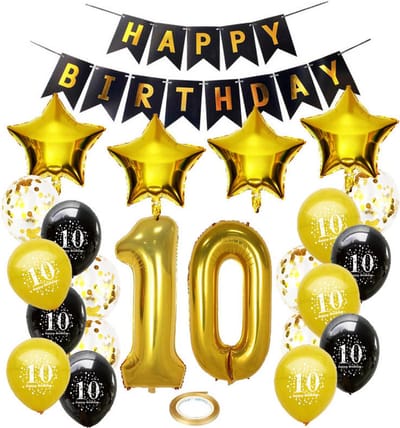 Joya Party® 10 jaar verjaardag feest pakket | Versiering Ballonnen voor feest 10 jaar | Tien Versiering | Ballonnen slingers opblaasbare cijfers 10