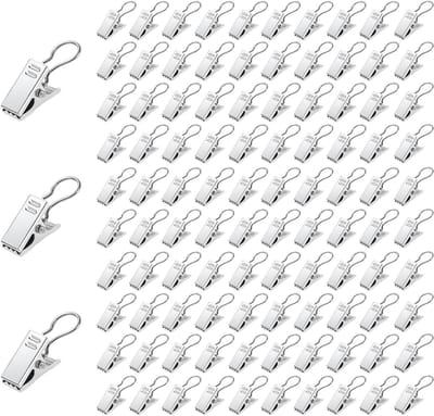 Allecto Plus - Set van 100 roestvrijstalen gordijnhaken met clips voor huis en douche