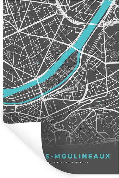 Muurstickers - Sticker Folie - Issy-les-Mouineaux - Frankrijk - Stadskaart - Plattegrond - Kaart - 20x30 cm - Plakfolie - Muurstickers Kinderkamer - Zelfklevend Behang - Zelfklevend behangpapier - Stickerfolie