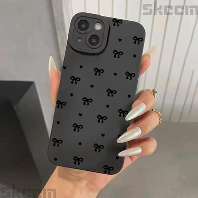 Zwarte Strik Patroon Telefoonhoesje Voor iPhone 16 15 14 11 Pro Max 12 13 Mini XS XR X 8 7 16 Plus Schokbestendig Zachte Siliconen Bumper Hoes iPhone 13 Pro Max
