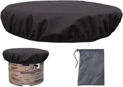 Vuurkorf Cover Rond - Buitenhaardhoes Beschermhoes - Terras Beschermen - Waterdicht Heavy Duty - 40 x 4 Inch - Zwart