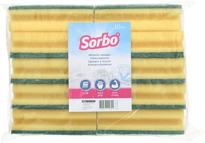 Sorbo Schuurspons - 20x stuks - schoonmaakspons - groene schuurvlak - 14x7x4,5 cm - viscose