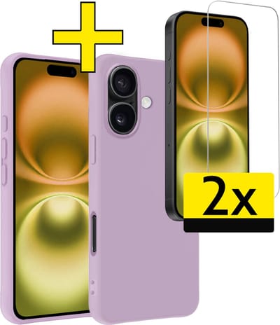 Hoesje - Met 2x Screenprotector - Geschikt voor Apple iPhone 16 - Sterk & Shockproof - Back Cover - Siliconen Case - Telefoon Hoes - Telefoonhoesjes - Lila