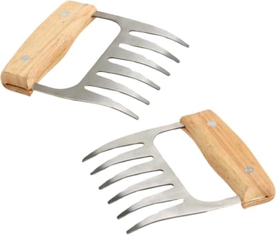 Okado Vleesklauwen BBQ – Barbecue Klauwen met Houten Handgreep – RVS Vleesklauw Set voor Pulled Pork, Snijden, Vasthouden en Serveren – BBQ Gereedschap