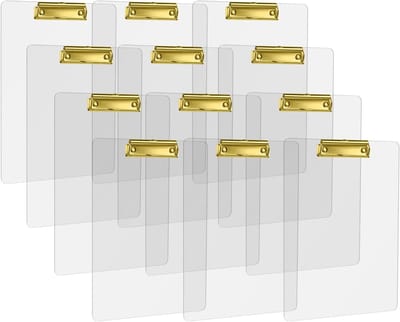Schrijfmap met Gouden Metaalklik, Transparante A4 Clipboard, Set van 12 voor Professioneel Gebruik en Organisatie