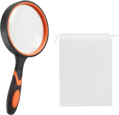 1 stuk 10-voudige handloep, 1 hoog-resolutie anti-val loeptas, 75 mm vergrootglas, geschikt voor het lezen van boeken en het bekijken van insecten (oranje)