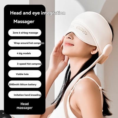 Pneumatische Hoofdmassager, Grafeen Verwarmde Oog Warmtekompres, Airbag Kneedfunctie voor Ontspanning, Slaapverbetering en Stressverlichting