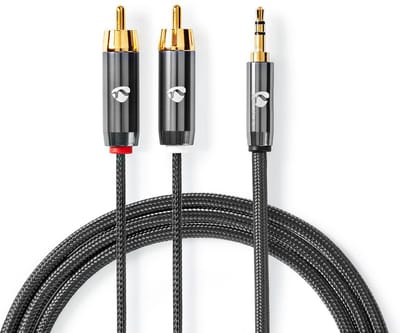 Nedis Stereo-Audiokabel - 3,5 mm Male - 2x RCA Male - Verguld - 2.00 m - Rond - Grijs / Gun Metal Grijs - Cover Window Box