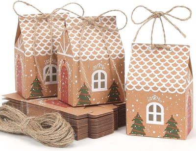 30 stuks geschenkdoosjes voor Kerstmis – Cadeauverpakking met henneptouw – Kraftpapier snoepdoos voor feestdecoratie