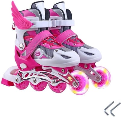 Verstelbare Skeelers - Rolschaatsen Kinderen - Buiten Sporten - Drievoudige Bescherming - Verstelbare Maten - Roze
