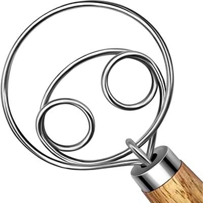 TOVBMUP Deense deegmixer - roestvrij staal - handmixer geschikt voor brooddeeg - houten handvat - keukenbakgereedschap - broodbakgereedschap en accessoires
