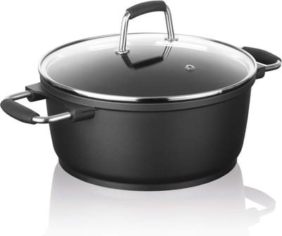 Gietaluminium Steelpan 28 cm met Glazen Deksel en Greblon Antiaanbaklaag