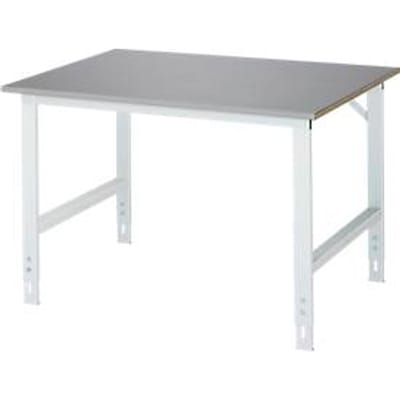 Rau werktafel Tom, handmatig in hoogte verstelbaar, 25 mm MDF blad met roestvrij stalen bekleding, tot 500 kg, B 1250 x D 1000 x H 760-1080 mm, zilver/lichtgrijs