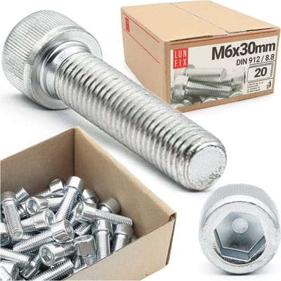 LUN FIX - Zylinderkopfschroeven M6x30 mm - 20 stuks - DIN 912 - Vol draad - Staal verzinkt
