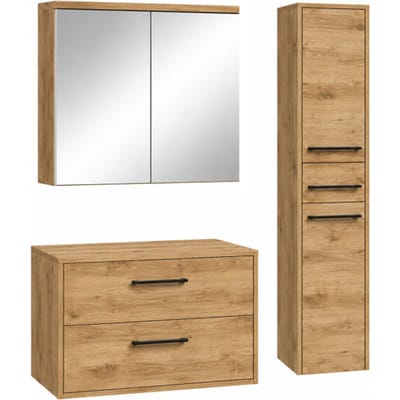 Badplaats Wastafelkast Set Florence 80 x 46 cm - Kastanje Eiken - met Spiegelkast en Kolomkast