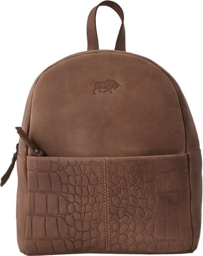Rugzak Dames Met Kroko Print Lichtbruin Leer – Backpack Dames – Leren Rugtas Dames Cognac