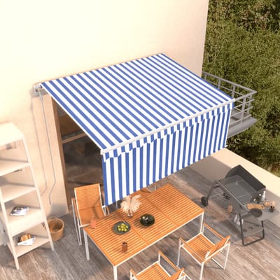 vidaXL - Luifel - automatisch - uittrekbaar - met - rolgordijn - 3x2,5 - m - blauw - wit