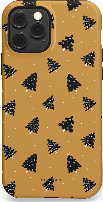 Casetastic hoesje geschikt voor Apple iPhone 12 / Apple iPhone 12 Pro - MagSafe - Dubbellaagse bescherming - Zwarte Kerstboom Feest - Fashion Case - Goud Donkergrijs Taupe