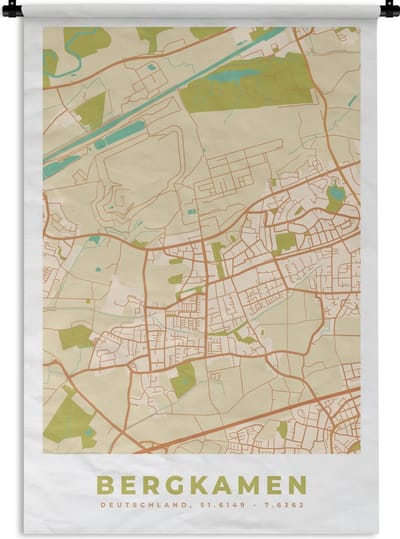 Wandkleed - Wanddoek - Bergkamen - Kaart - Stadskaart - Vintage - Plattegrond - 120x180 cm - Wandtapijt