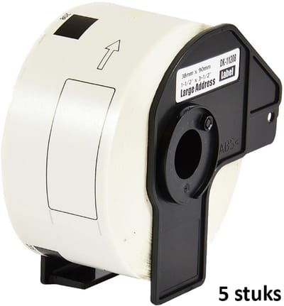 KJG - Brother DK-11208 Compatible - Voorgestanst Adreslabel Verzendlabel - 38 x 90 mm - 400 labels per rol incl. Houder - set van 5 stuks