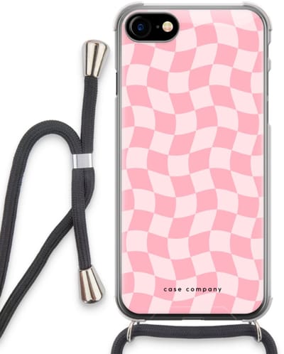 Case Company® - Hoesje met koord geschikt voor iPhone SE 2020 hoesje met Koord - Grid Roos - Telefoonhoesje met Zwart Koord - Bescherming aan alle Kanten en Over de Schermrand