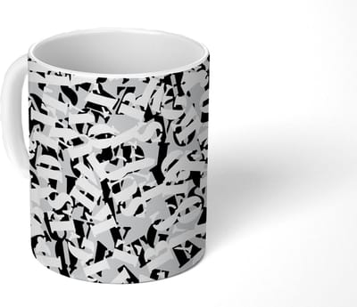Mok - Koffiemok - Letters - Alfabet - Patronen - Zwart Wit - Mokken - 350 ML - Beker - Koffiemokken - Theemok