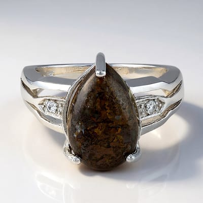 Cavill - Zilveren Ring met 6,33 ct Dinosaurus Kwarts - 925 Sterling Zilver - Cambodjaanse Zirkonen - Druppelvormige Edelsteen