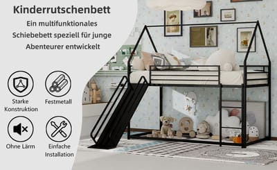 MIVRAY Stapelbed 90x190 cm Zonder Matras - Kinderbed Met Glijbaan En Trap - Ruimtebesparend Huisbed Voor Slaapkamer - Metaal - Zwart