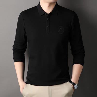 Herfst Nieuw Poloshirt T-shirt met Lange Mouwen Business Casual Middenleeftijd Trendy Geborduurd Revers Top voor Heren XXXL