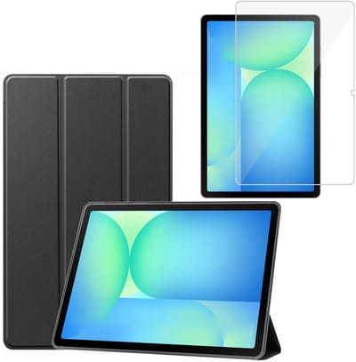TechNow Hoesje + Screenprotector geschikt voor Samsung Galaxy Tab S10 FE / S10 Lite / S9 FE / S9 Hoesje – Glas - Extreme Shock Case – Smart Case - Zwart