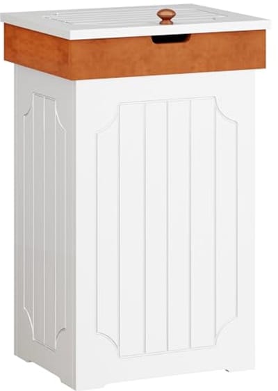 Houten Keuken Prullenbak met Deksel - 23 Gallon Recycler, Hondbestendig voor Thuis en Badkamer - Wit