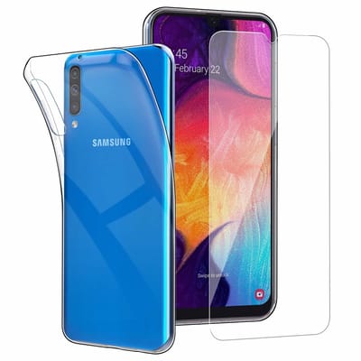 Ntech Hoesje Geschikt Voor Samsung Galaxy A50 TPU transparant hoesje + Glazen Screenprotector - Case-Friendly