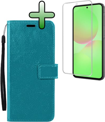 Hoesje Met Screenprotector - Geschikt voor Samsung Galaxy A36 - Luxe Pasjeshouder - Bookcase Portemonee - Flip Case - Kunstleer Book Case - Flipcase - Book Cover - Walletcase - Portemonneehoes - Turquoise