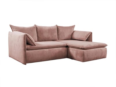 Hoekbank Links 263x233 cm – Grote 6-Persoons Ribfluweel Hoekbank met Chaise Longue en Kussens – Waterafstotende Fluweel Bank met Nosag Veren en Gewatteerde Rugleuning – Beige Luxe Design Hoekbank –...