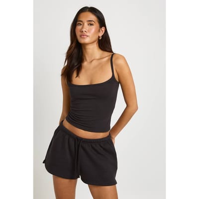 boohoo Dames Bandjes Cami Top En Sweat Short Set | Zwart | Maat: XL