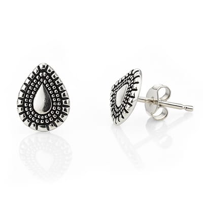 Zilveren dames oorbellen - oorknopjes - druppel - geribbeld randje - 12x7 mm