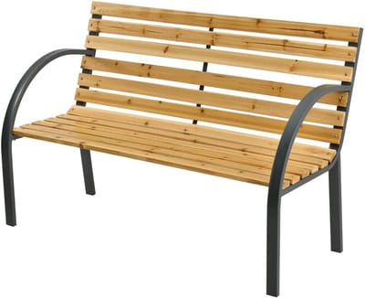 Houten Tuinbank - 2-zits Bank - Buiten Ontspannen - Stalen Zijelementen - 62 x 120 x 82 cm - Naturel