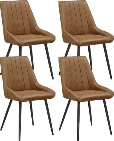 Colenis® - Skandi Eetkamerstoel - Set van 4 - Cognac - Microvezel - Microfiber - Industrieel - Design - Comfortabele en Duurzame Eetkamerstoelen