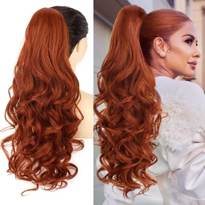 Ponytail Hairpiece met Klem, 66 cm Lange Golvende Haarverlenging voor Volume en Stijl in Koperrood voor Vrouwen