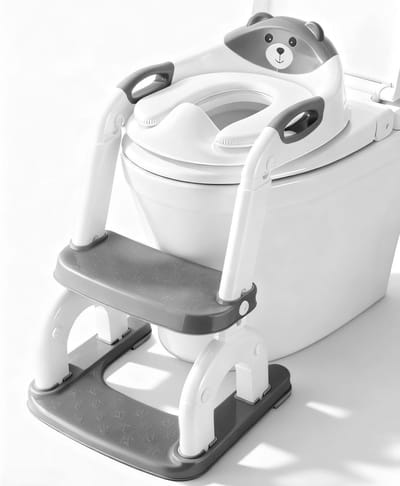 Kindertoiletbril met trap - Potty trainer - Zelfstandig naar toilet - In hoogte verstelbaar - 33.2 x 22 cm - Grijs