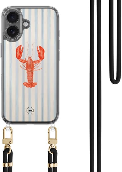 Casevibes - Telefoonhoesje met koord - Geschikt voor Apple iPhone 16 - Kreeft - Blauw - Gestreept