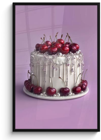 Poster in lijst - Fotolijst 80x120 cm - Posters - Taart - Kersen - Juwelen - Rood - Posterlijst zwart - Decoratie - Wanddecoratie woonkamer - Muurdecoratie slaapkamer