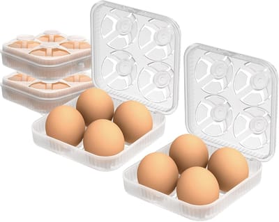 2 Pack Eiwitcontainer met 4 Compartimenten, Schokbestendige Opbergdoos voor Kamperen, Picknicken en Reizen, Geschikt voor Keuken en Koelkast, Transparant en Draagbaar